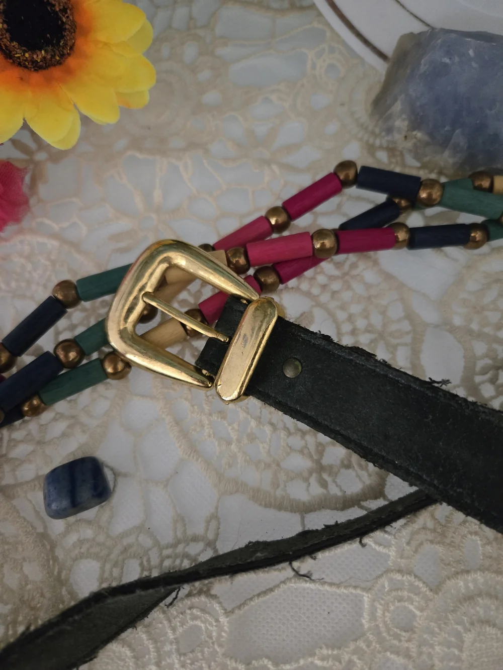 Boho Vintage Multi-Strand Beaded Waist Belt Women's Size 34